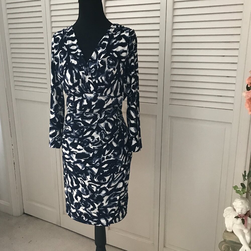 Ralph Lauren Abstract Floral Ruched Dress – Size 12